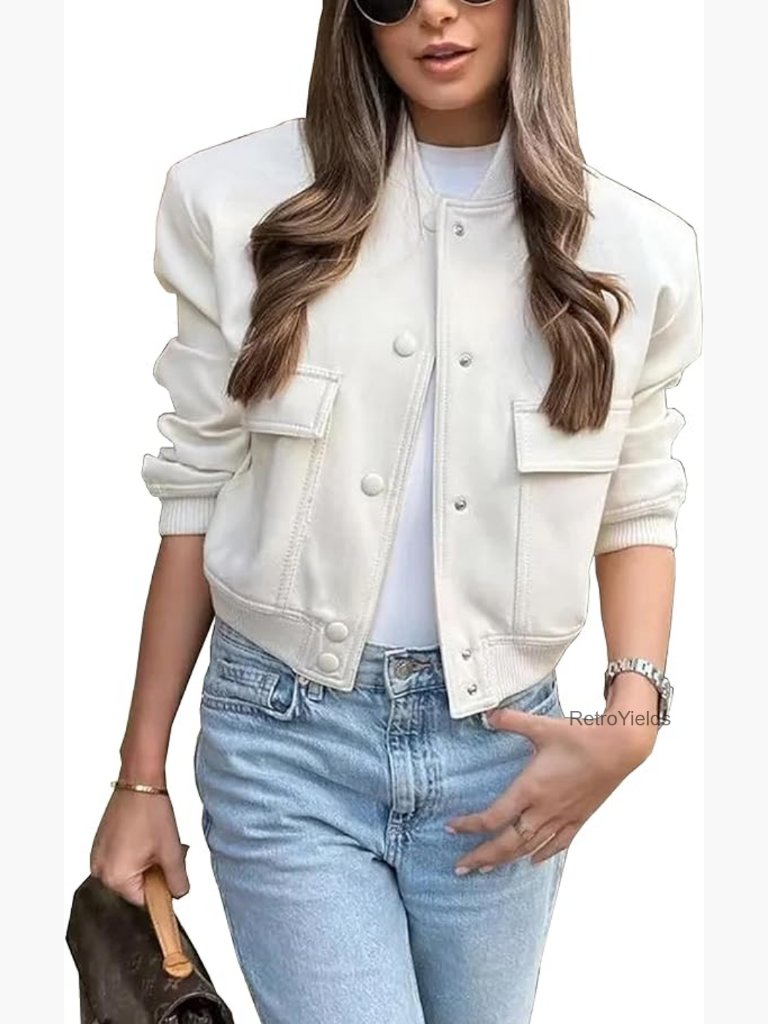Cropped Button Down Lightweight Bomber Jacket Varsity Shacket